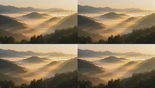 清晨山谷云雾阳光穿透唯美自然风景高清在线视频素材下载