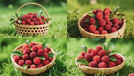 竹篮中新鲜杨梅特写高清在线视频素材下载