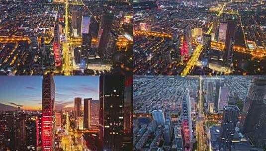 长春人民大街解放大路夜景航拍合集高清在线视频素材下载