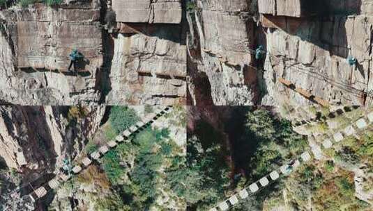 悬崖栈道极限飞拉达挑战高清在线视频素材下载
