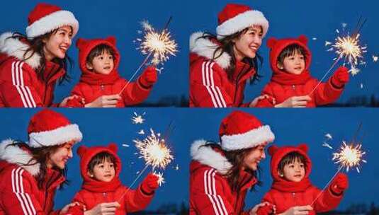 新年过年母女妈妈女儿家庭春节人物高清在线视频素材下载