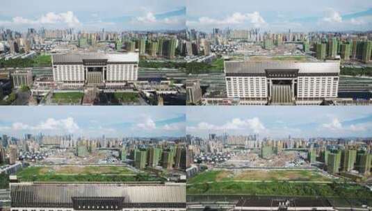 杭州老城区城站火车站大楼航拍高清在线视频素材下载