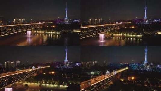 武汉长江大桥夜晚高清在线视频素材下载