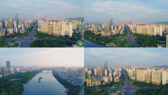 广西南宁南湖公园城市风光风景航拍合集高清在线视频素材下载
