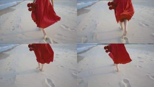 海边穿裙子的少女高清在线视频素材下载