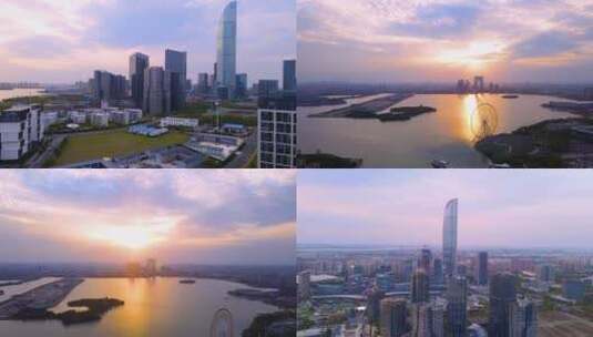 苏州金鸡湖景区4K航拍原素材（3分钟）高清在线视频素材下载