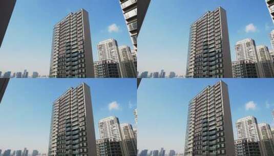 新建楼盘高层住宅蓝天下航拍高清在线视频素材下载
