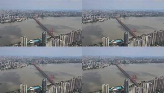 武汉鹦鹉洲长江大桥航拍高清在线视频素材下载