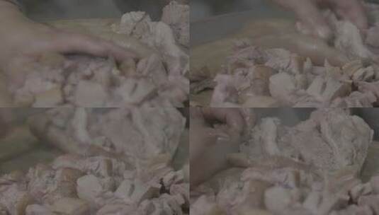 煮熟的羊肉拆肉切肉LOG高清在线视频素材下载