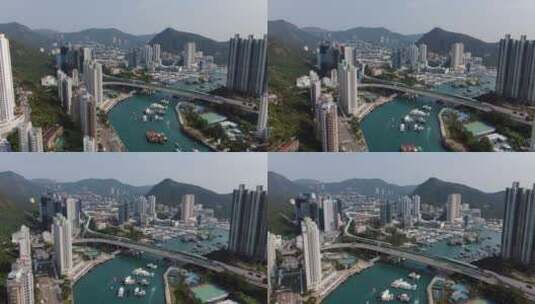 航拍的桥梁港口景观高清在线视频素材下载