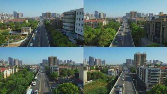 航拍城市风景-高架桥车流行驶高清在线视频素材下载