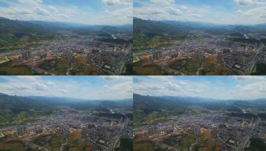 蓝天下的新宁县城全景航拍高清在线视频素材下载