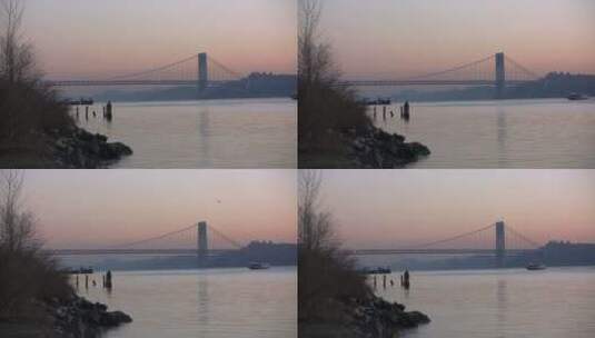 夕阳下大河上的桥高清在线视频素材下载