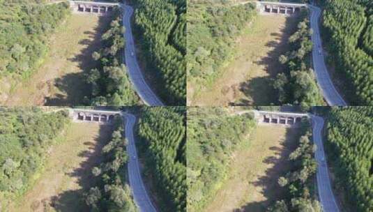 森林公路航拍树林道路汽车行驶航拍山区山路高清在线视频素材下载