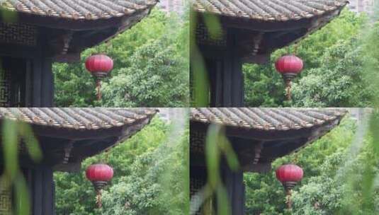 挂红色灯笼传统岭南园林古建筑顺德清晖园高清在线视频素材下载