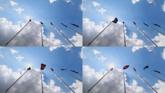 旗杆旗帜 阳光蓝天白云香港区旗 旗帜飘扬高清在线视频素材下载