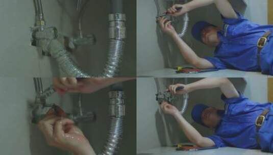 水管维修工人维修水管合集高清在线视频素材下载