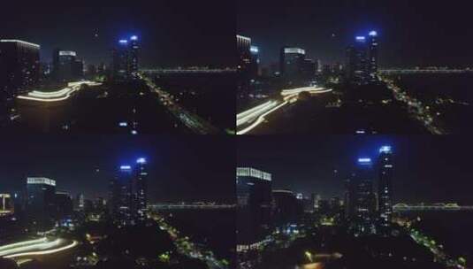 杭州滨江区城市夜景航拍4k高清在线视频素材下载