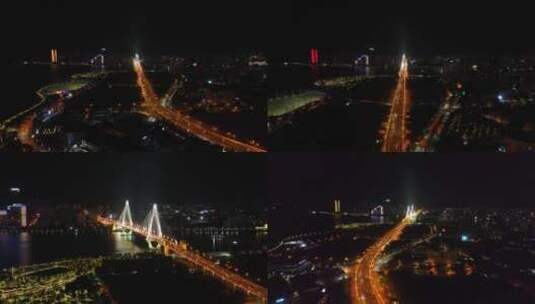 5K航拍海口龙华区世纪大桥夜景合集高清在线视频素材下载