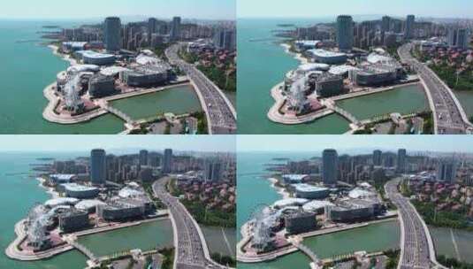 4k 航拍青岛西海岸新区唐岛湾畔城市风貌高清在线视频素材下载