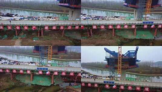 长沙望城区星联路过江大桥施工现场高清在线视频素材下载