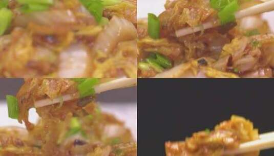 筷子夹起炒菜高清在线视频素材下载