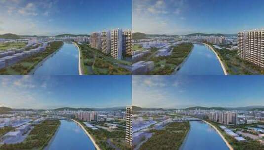 俯瞰城市江河区位三维动画高清在线视频素材下载