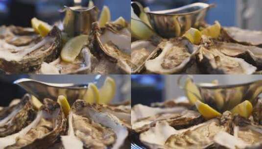 旋转的新鲜牡蛎托盘高清在线视频素材下载