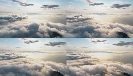 山峰森林云海阳光云雾缭绕自然景观风景航拍高清在线视频素材下载