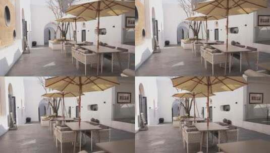 咖啡店户外遮阳伞和桌子椅子高清在线视频素材下载