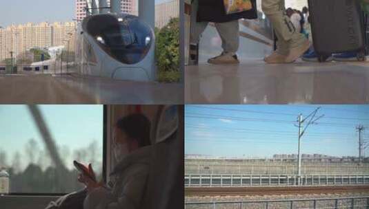 火车进站乘客上车窗外风景高清在线视频素材下载