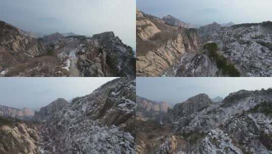 泰山fpv穿越机航拍山顶雪景山峰山东泰安4K高清在线视频素材下载