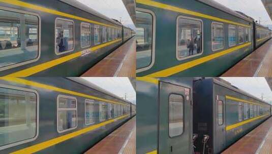 福建三明北站火车站进站的绿皮火车高清在线视频素材下载