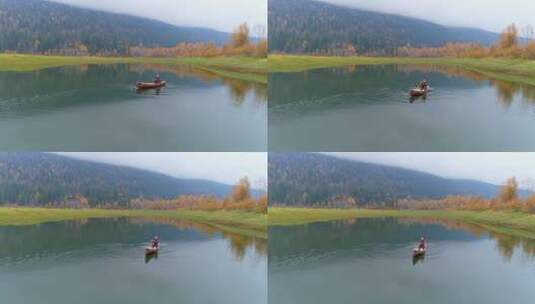 一个人在湖上划船高清在线视频素材下载
