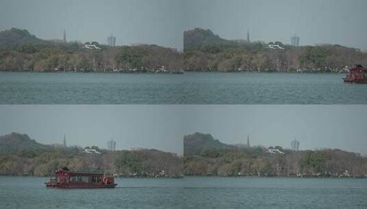 杭州西湖上游船驶过高清在线视频素材下载