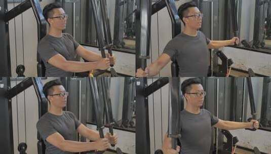 男子在健身房进行胸部力量锻炼高清在线视频素材下载