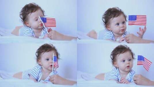 在玩美国旗帜的小孩高清在线视频素材下载