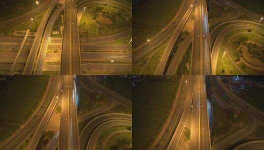 鸟瞰视角下的夜晚高速公路交通高清在线视频素材下载