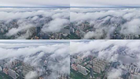 4K航拍广州珠江新城云海高清在线视频素材下载