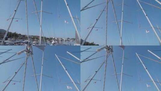 帆船桅杆和船甲板的外景高清在线视频素材下载