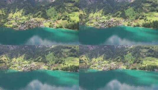 山和蓝湖森林的无人机航拍镜头高清在线视频素材下载