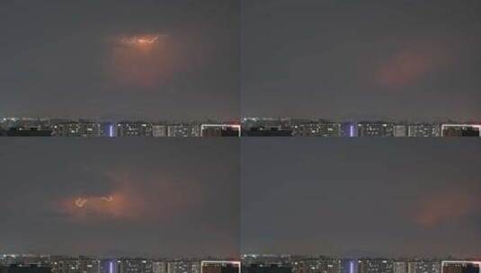 杭州夜晚城市上空雷暴云闪电延时高清在线视频素材下载