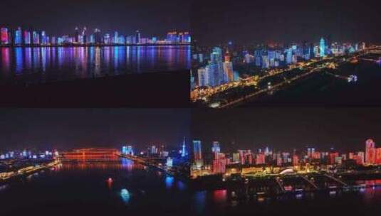 航拍武汉江滩城市夜景高清在线视频素材下载
