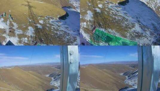 4K西藏5200雪山铁塔组立第一视角横担就位09高清在线视频素材下载