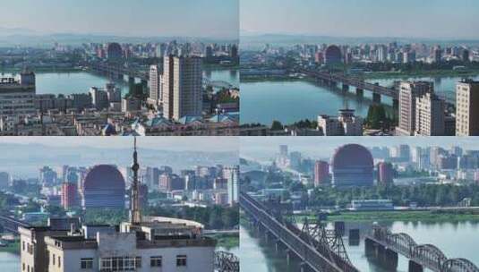 辽宁丹东城市大气风光航拍4K高清在线视频素材下载