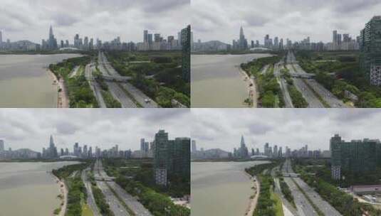 深圳滨海大道城市交通车流航拍高清在线视频素材下载