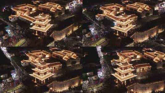 潮州古城广济楼牌坊街夜景航拍高清在线视频素材下载