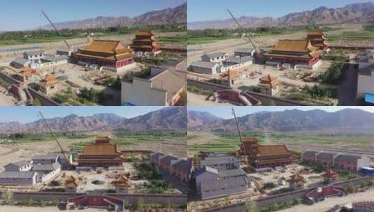 戈壁山村寺庙修建施工现场高清在线视频素材下载