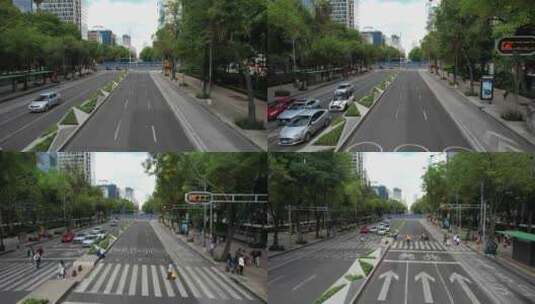 无人机在墨西哥城改革大道上逆向拍摄，完全emp高清在线视频素材下载