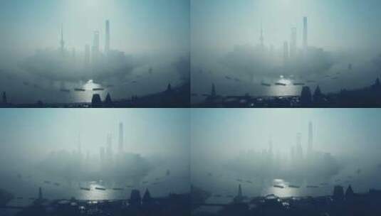 清晨上海天际线航拍风光高清在线视频素材下载